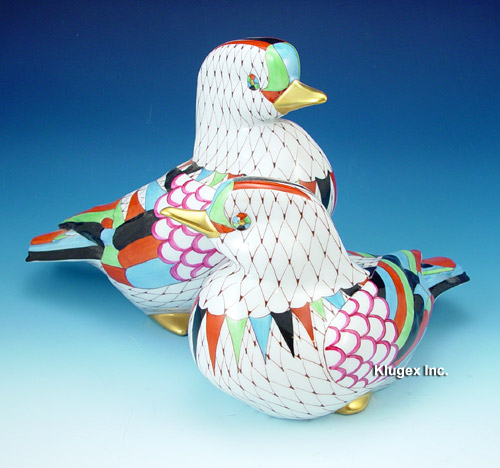 Large Hollohaza  Fishnet Pair of Ducks