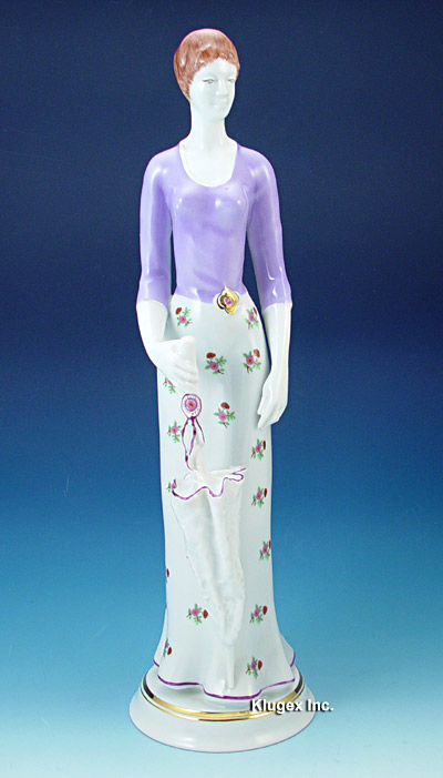 Large Hollohaza Art Deco Woman Figurine With Umbrella