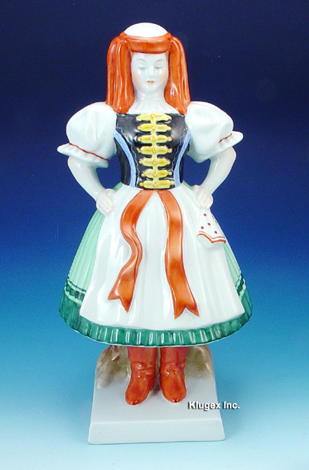 Large Herend Woman In Folk Dress Figurine