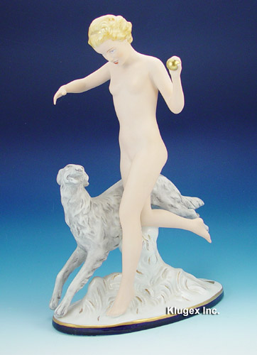 Large Royal Dux Girl With Borzoi Dog Figurine