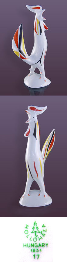 Vintage Hollohaza Deco Rooster Figurine