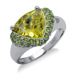 Sterling Ezüst Gyűrű Citrom kvarc és Peridot Drágakövekkel