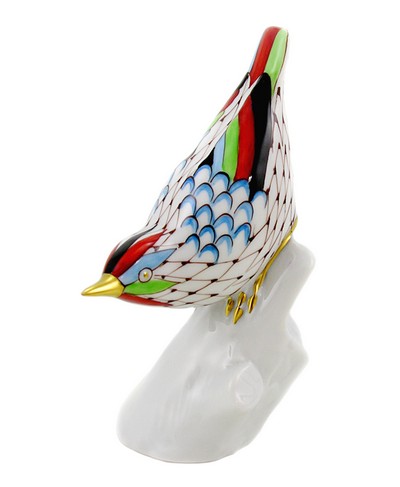 Hungarian Porcelain Hollohaza Fishnet Bird Figurine