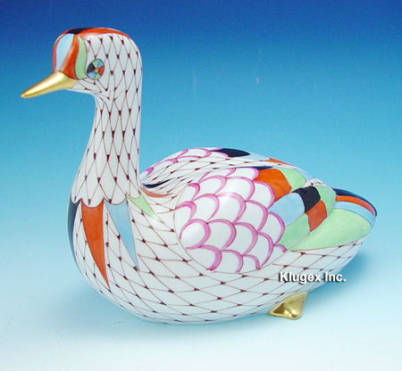 Large Hollohaza Fishnet Grebe Figurine