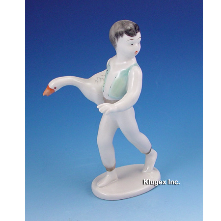 Vintage Hollohaza Boy with Goose Figurine