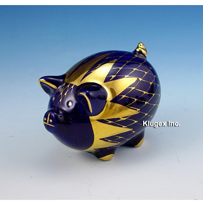 Hollohaza Cobalt Fishnet Pig Figurine