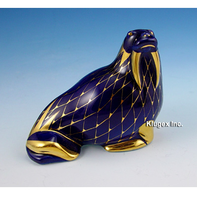 Hollohaza Cobalt Fishnet Walrus Figurine