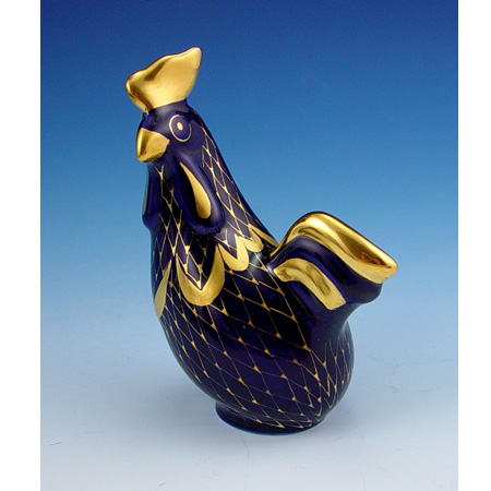 Hollohaza Cobalt Fishnet Rooster Figurine
