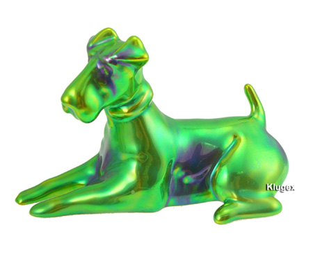 Zsolnay Eosin Resting Fox Terrier Dog Figurine