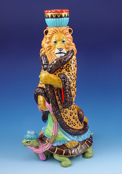 Lynn Chase Lion w Turtle Candlestick Holder Figurine