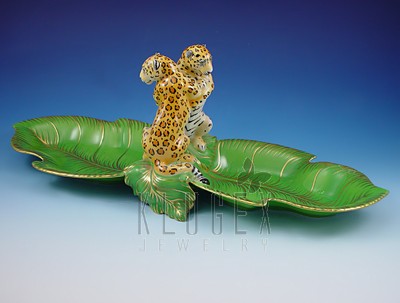 Lynn Chase Leaf Dish w Pair of Leopard