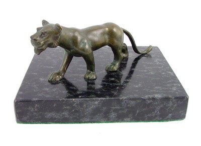 Solid Bronze Lion Figurine on Marble