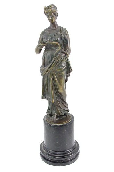 Solid Bronze Woman w Snake Figurine on Marble