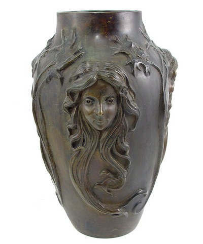 Solid Bronze Vase with Faces