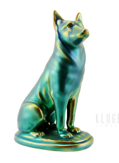Zsolnay Eosin German Shepherd Dog Figurine