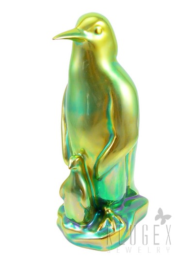Zsolnay Eosin Penguin and Baby Figurine